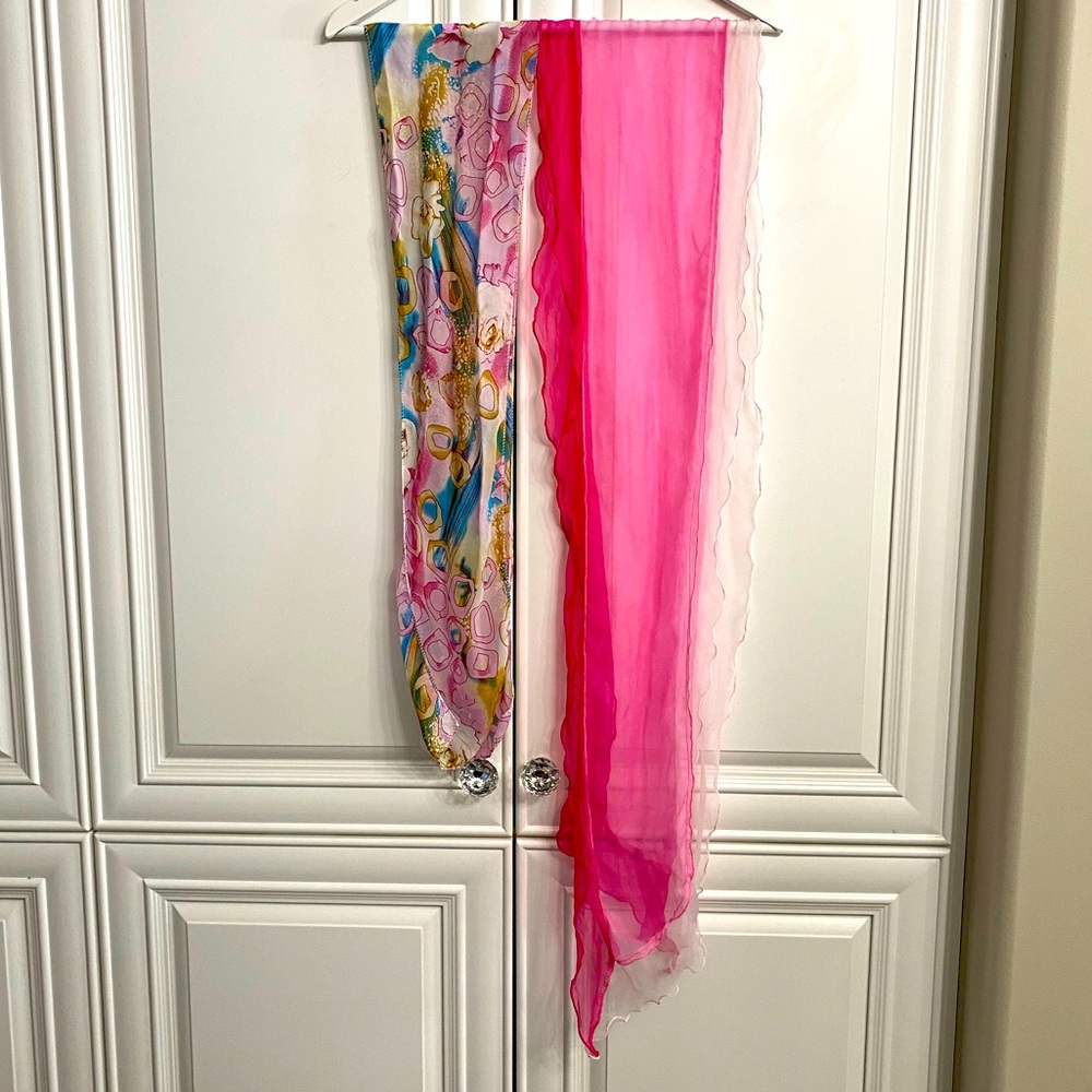 Pair of Lightweight Polyester/Organza Decorative Scarves in Pink and Multicolour